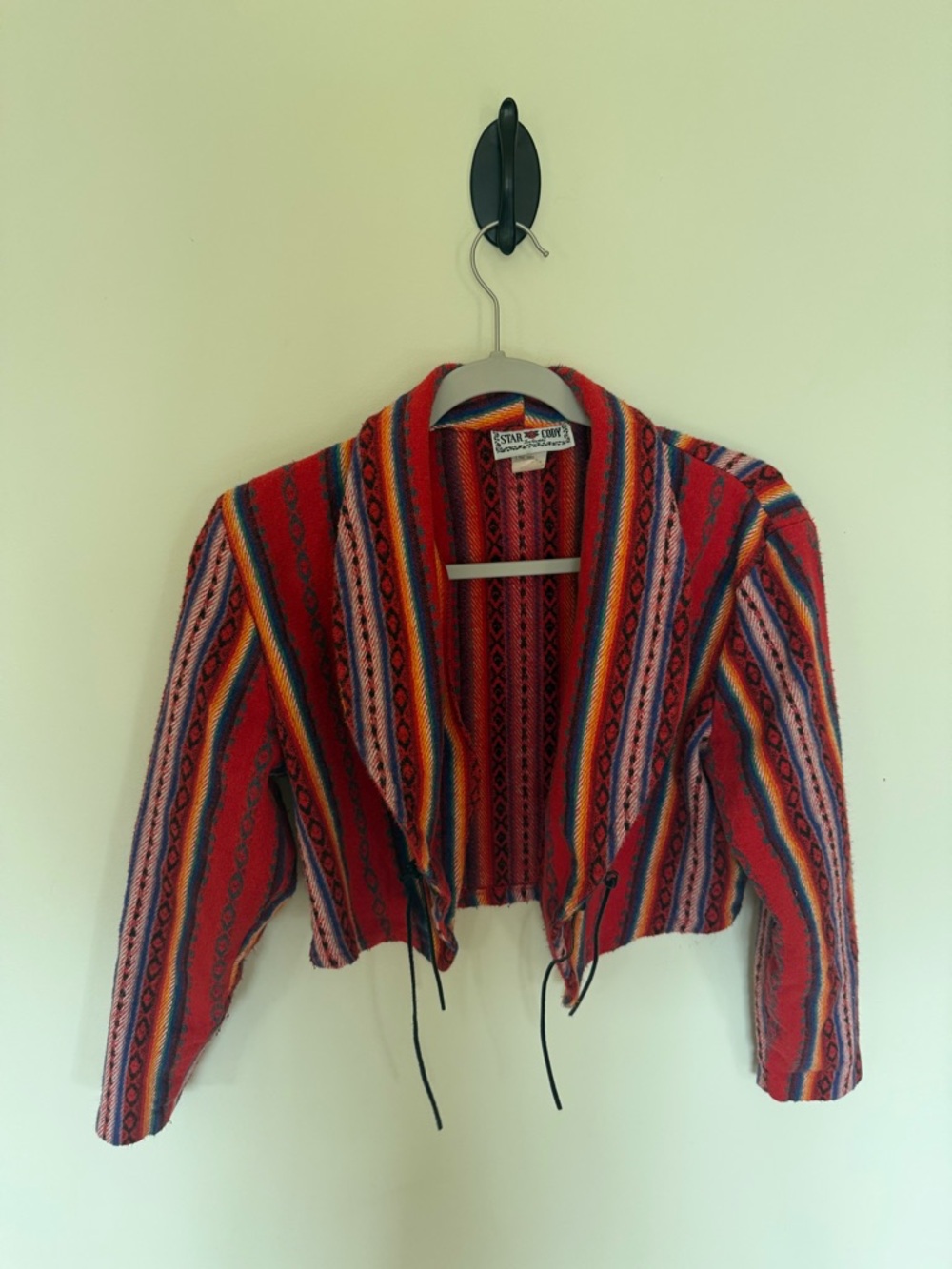 Southwestern Cropped Shawl Collar Jacket - Red Multicolor
